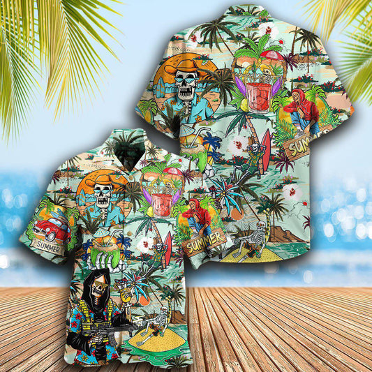 Skull Chill Out Summer Beach - Hawaiian Shirt  - Owl Ohh