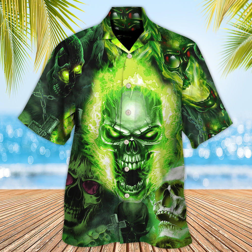 Skull Green Fear No Man - Hawaiian Shirt  - Owl Ohh