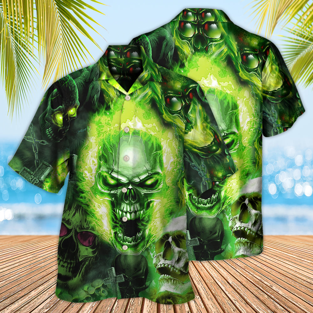 Skull Green Fear No Man - Hawaiian Shirt  - Owl Ohh