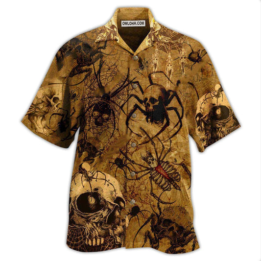 Skull Im Only Here For The Spiders - Hawaiian Shirt  - Owl Ohh