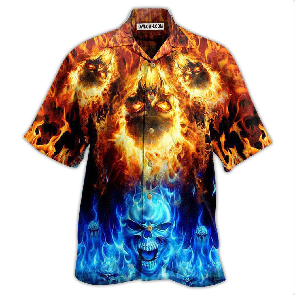 Skull Fire Burning Forever Fire And Water - Hawaiian Shirt  - Owl Ohh