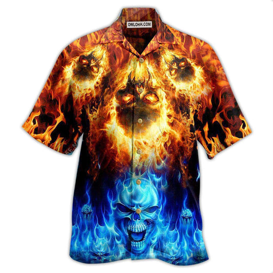 Skull Fire Burning Forever Fire And Water - Hawaiian Shirt  - Owl Ohh