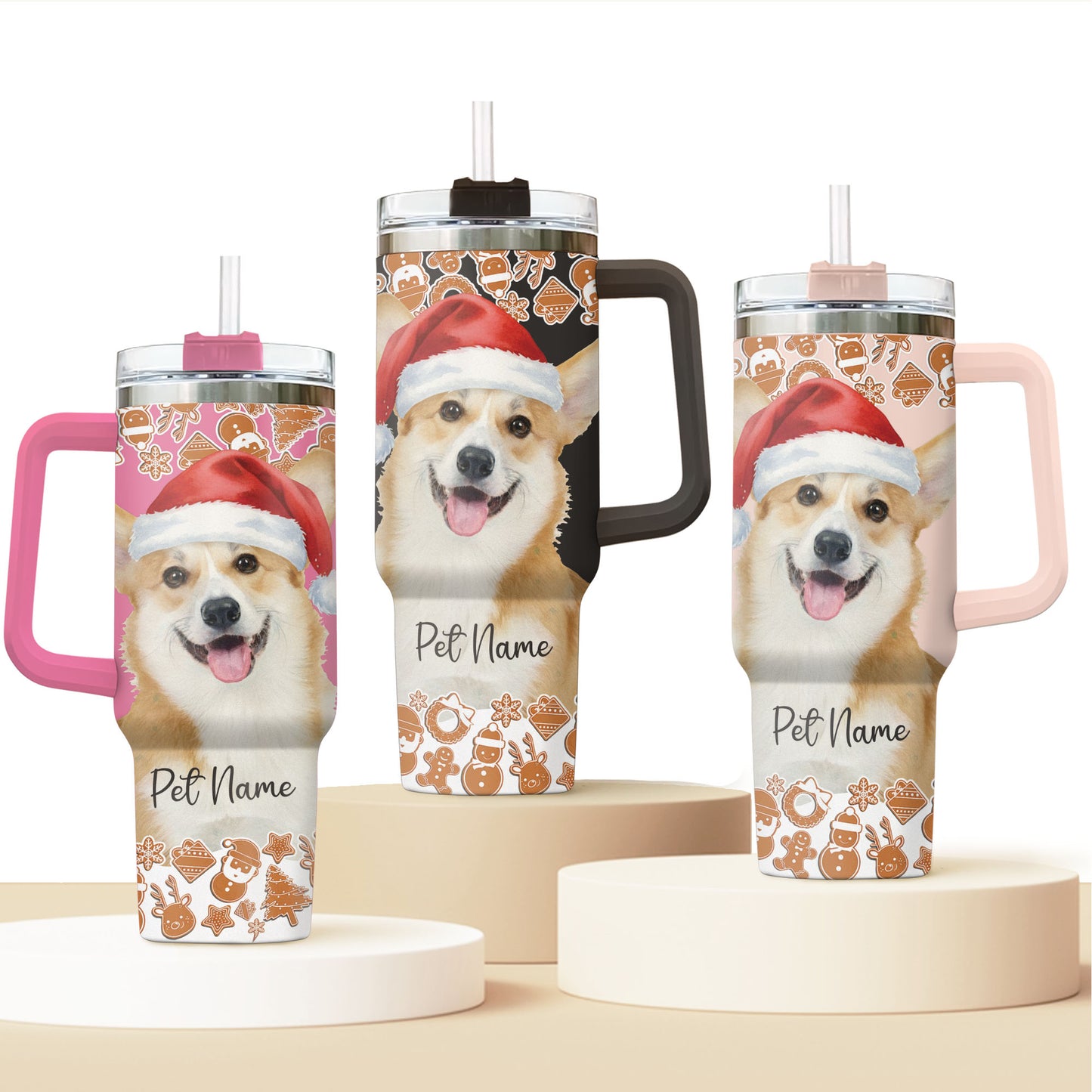 Custom Christmas Pet Image Printed 40oz Tumbler