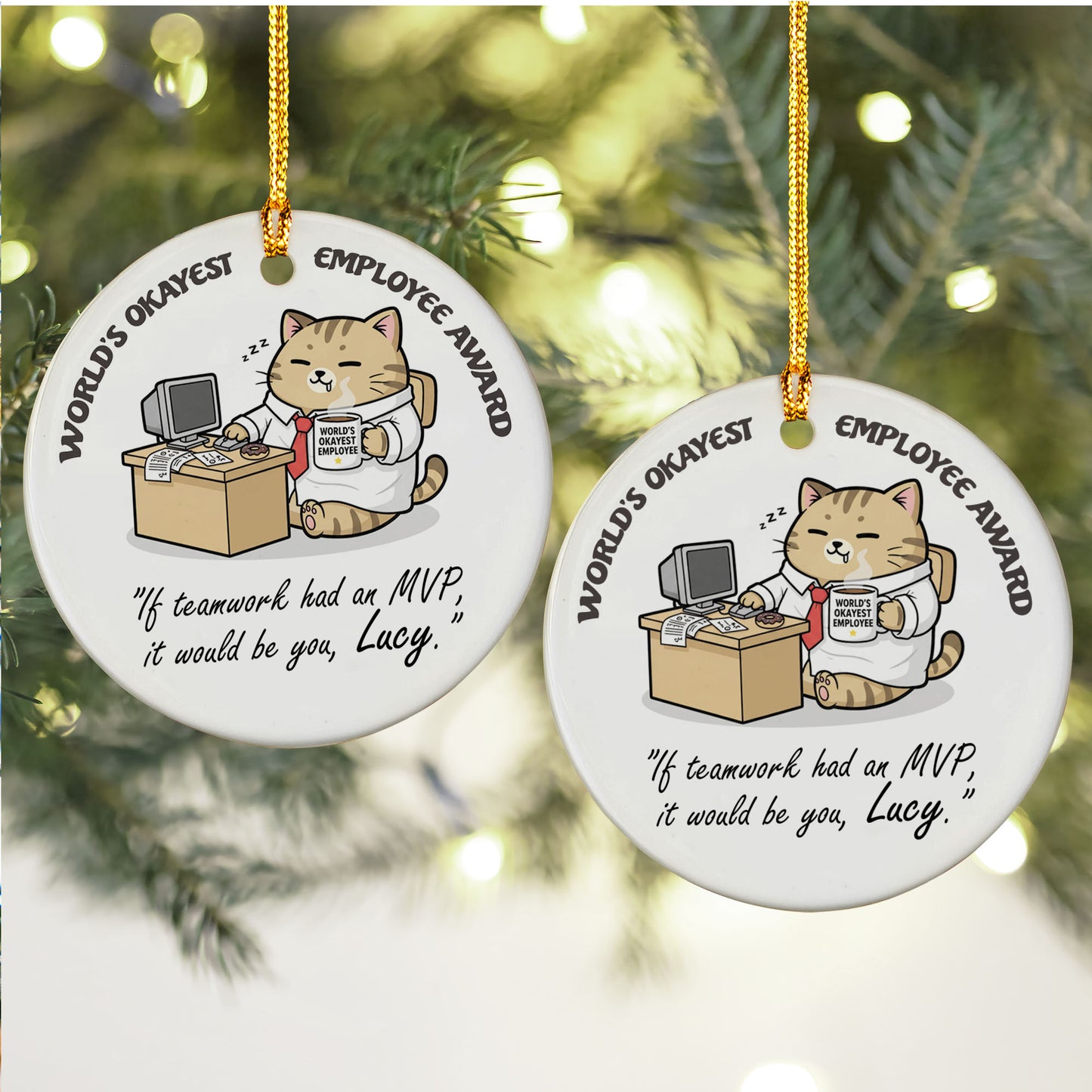 Employee World Okayest Award Ceramic Ornament