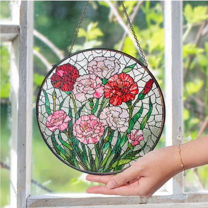 Birthmonth Flower January Carnation Stained Glass Suncatcher