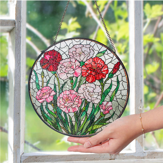 Birthmonth Flower January Carnation Stained Glass Suncatcher