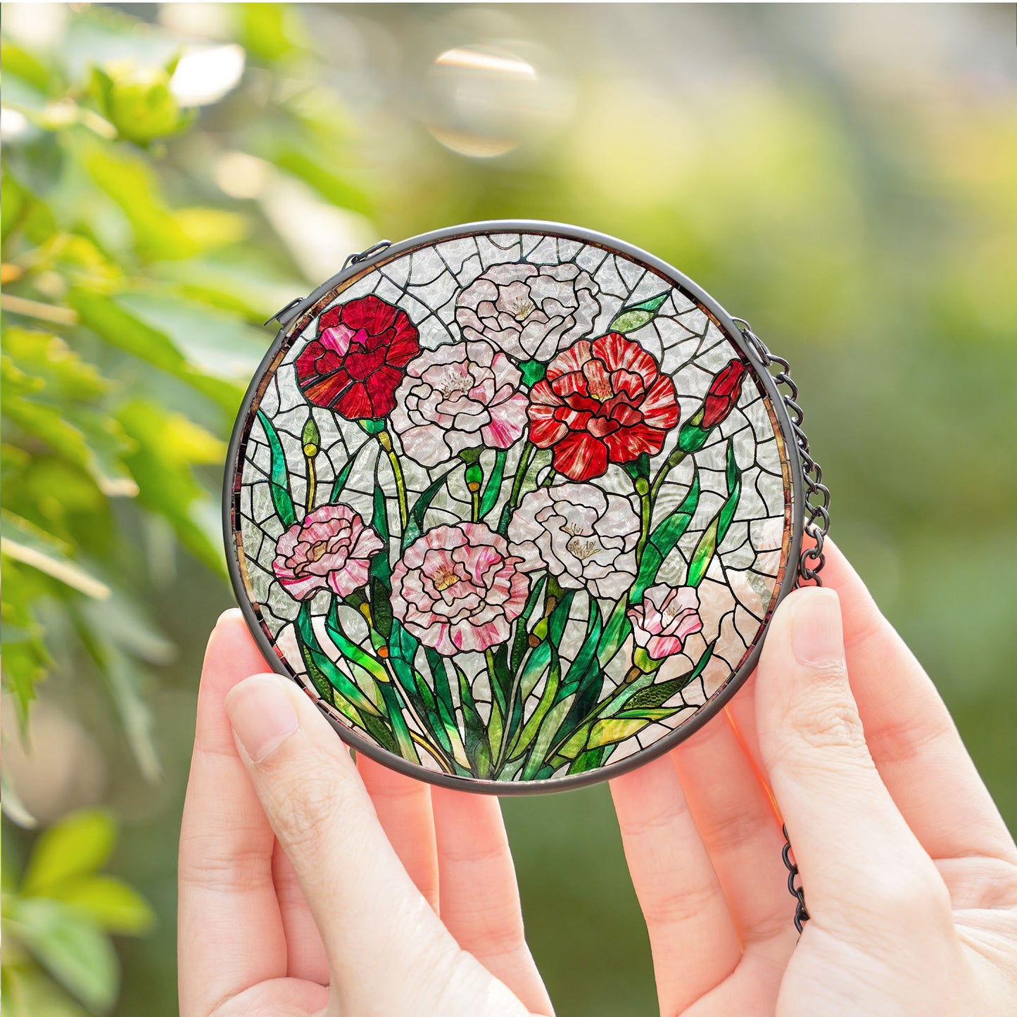 Birthmonth Flower January Carnation Stained Glass Suncatcher