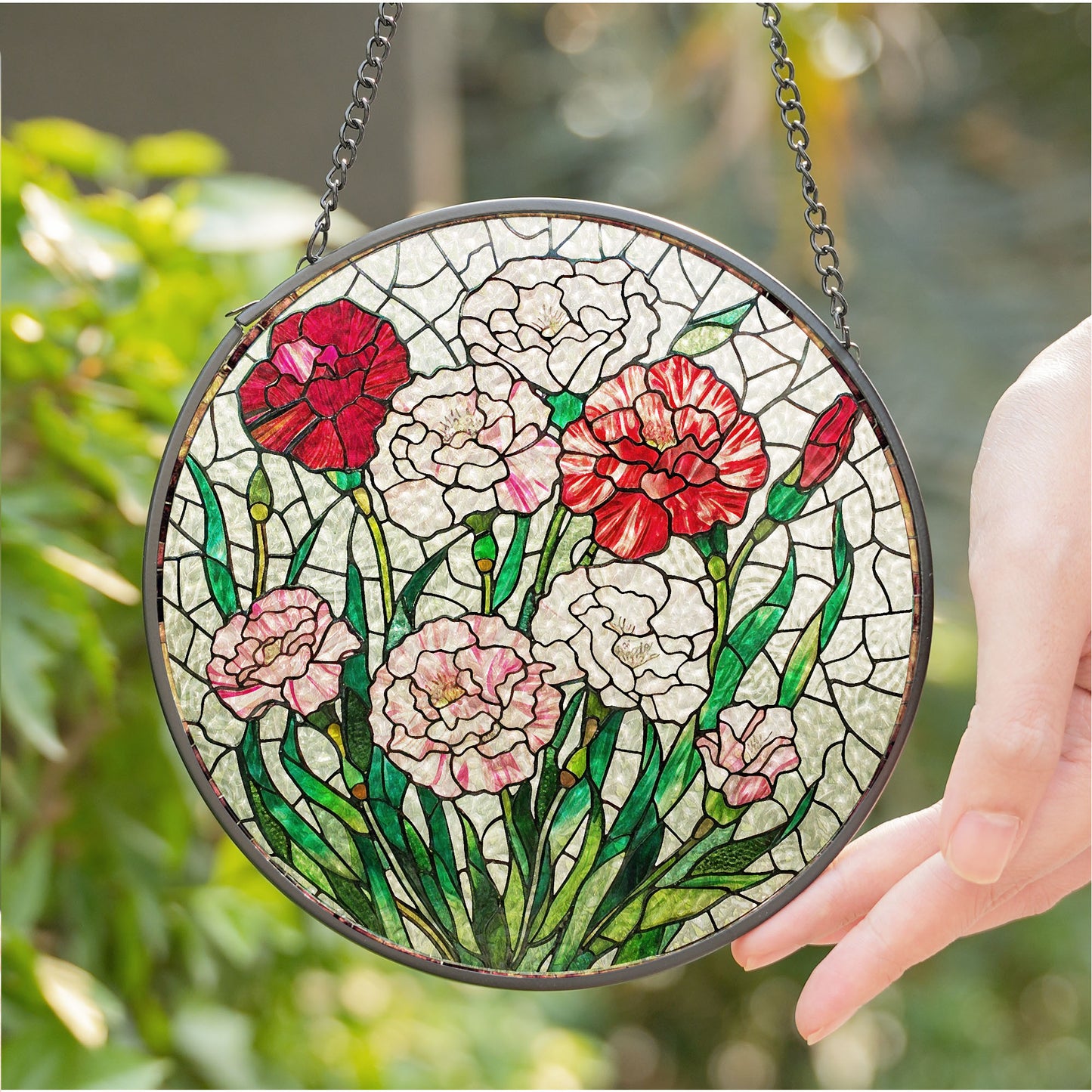 Birthmonth Flower January Carnation Stained Glass Suncatcher