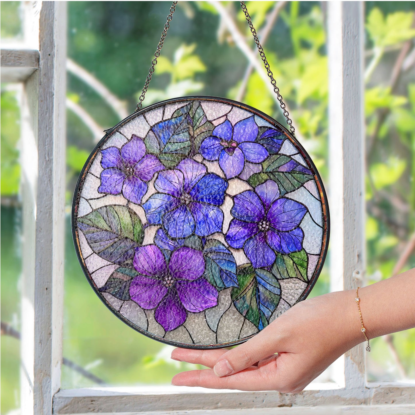 Birthmonth Flower February Violet Stained Glass Suncatcher