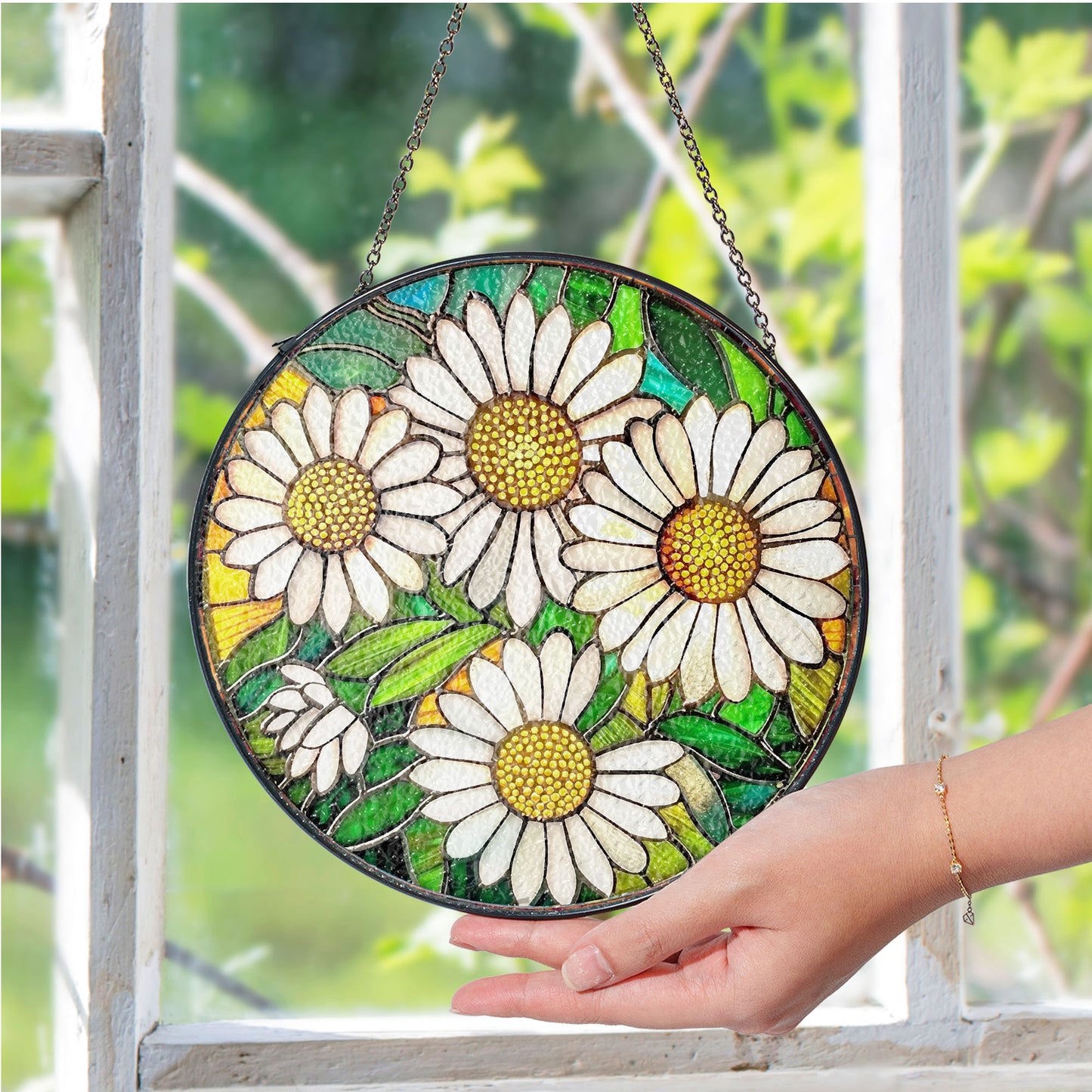 Birthmonth Flower April Daisy Stained Glass Suncatcher